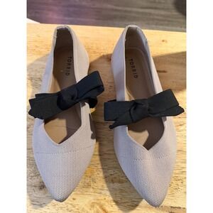 Torrid Women Taupe Knit Pointed Toe Flats Black Bow Elastic Strap 9am Wide Width